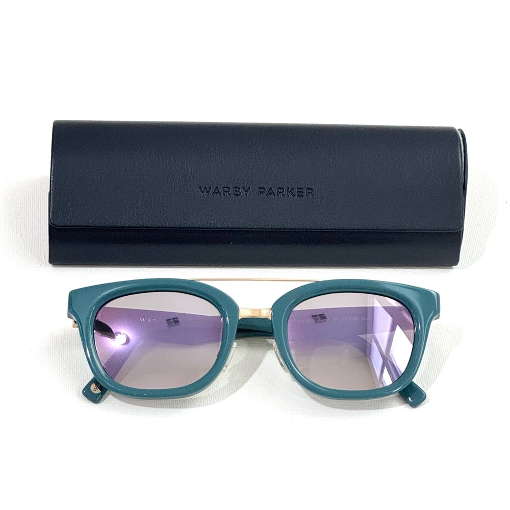 Warby Parker Teal Sunglasses with Gold Double Bridge +Case